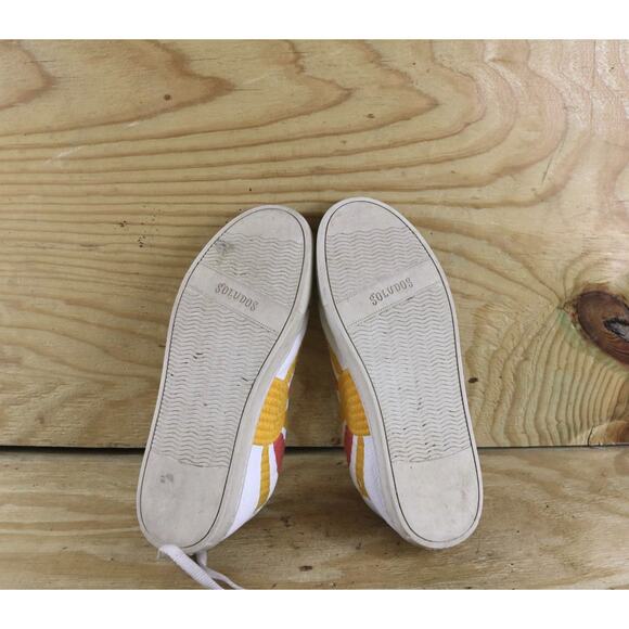 Soludos Sneakers 9.5 White Leather Rainbow Wave Good Vibes Embroidered - Picture 6 of 7